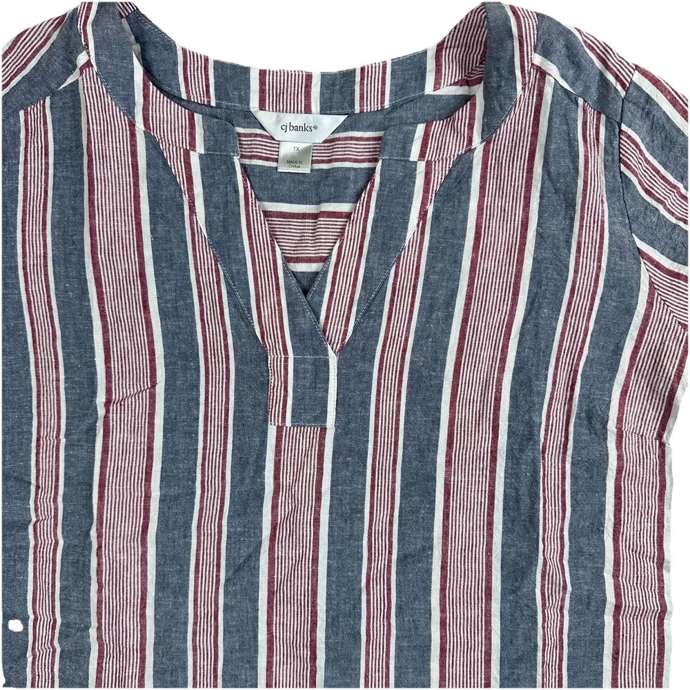Christopher & Banks Linen Blend Striped Women's Bohemian Top Size 1X